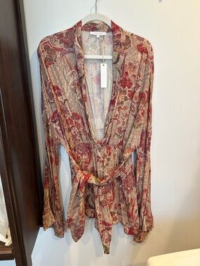 Olivaceous Red Floral Tie-Front V-Neck Blouse